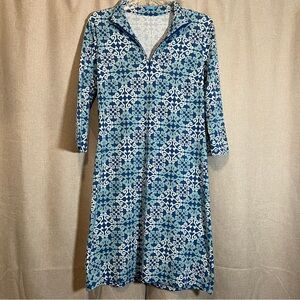 J. McLaughlin Blue and White 3/4 Sleeve Catalina Cloth Dress Size Medium